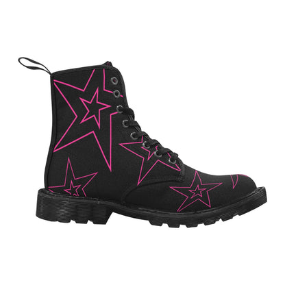 Power Star - Women's Lace Up Boots With Hot Pink Stars - Available in 2 Colors