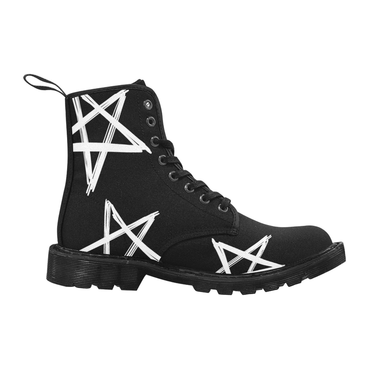 Wanna Be A Star - Men's Lace Up Black Boots With White Stars