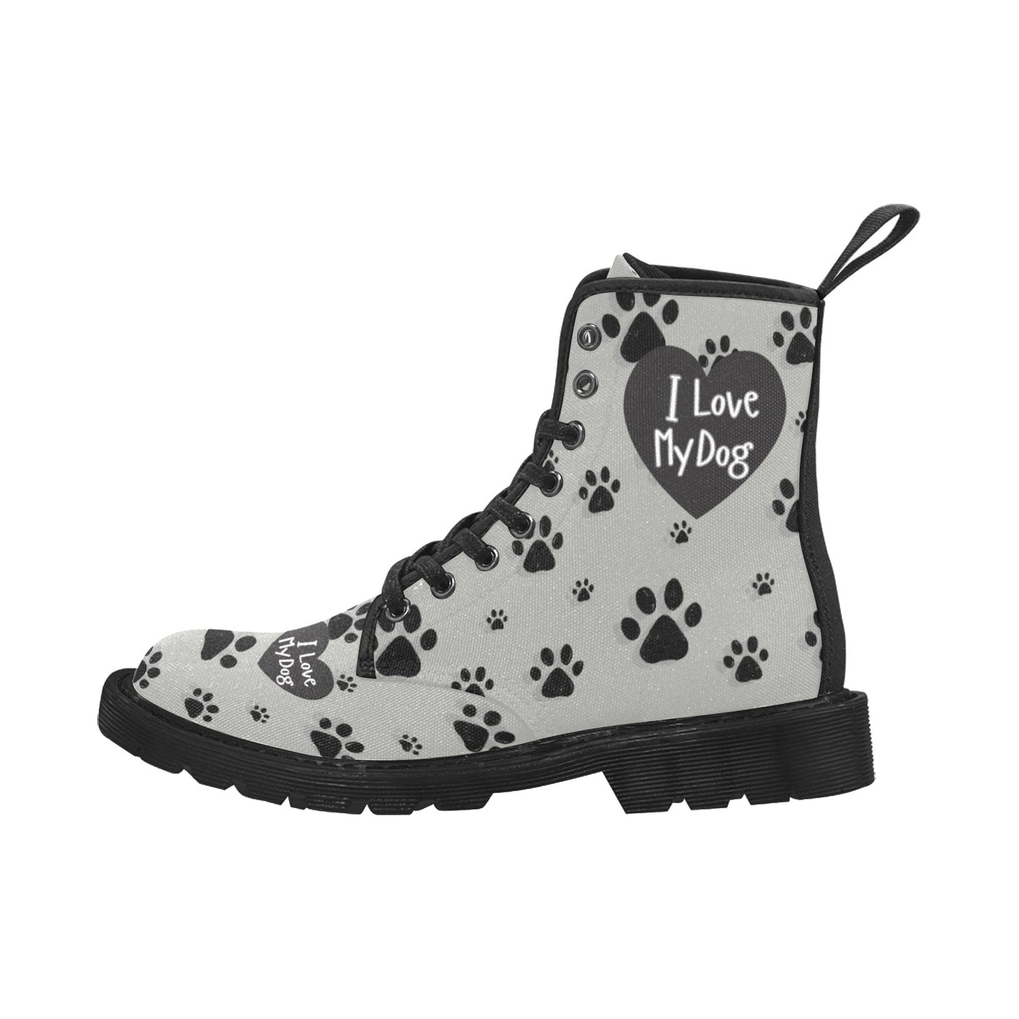 I Love My Dog - Women's Lace Up White Boots With Paw Prints - Available in 2 Colors